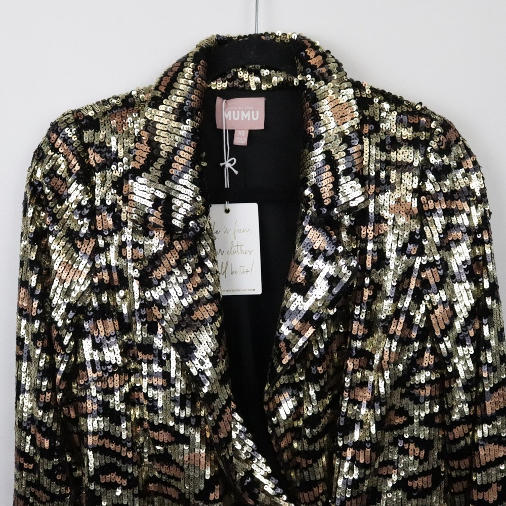 NWT Show Me Your Mumu Bazel Blazer Dress Party Cheetah Sequins XS - Picture 4 of 10
